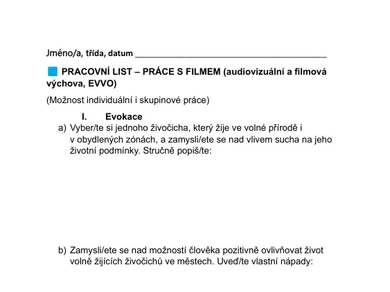 Ukázka pracovního listu pro ZŠ a SŠ